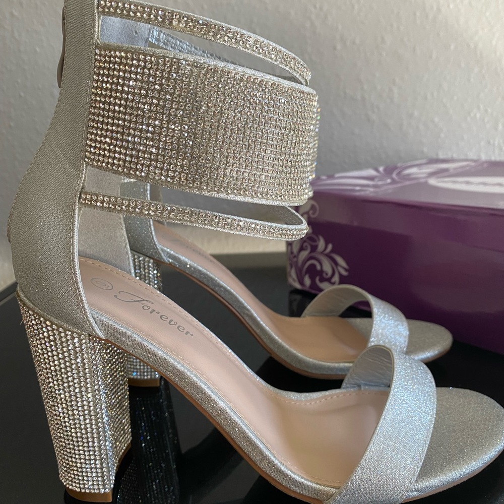 Forever Silver Glittery and Rhinestone Heels